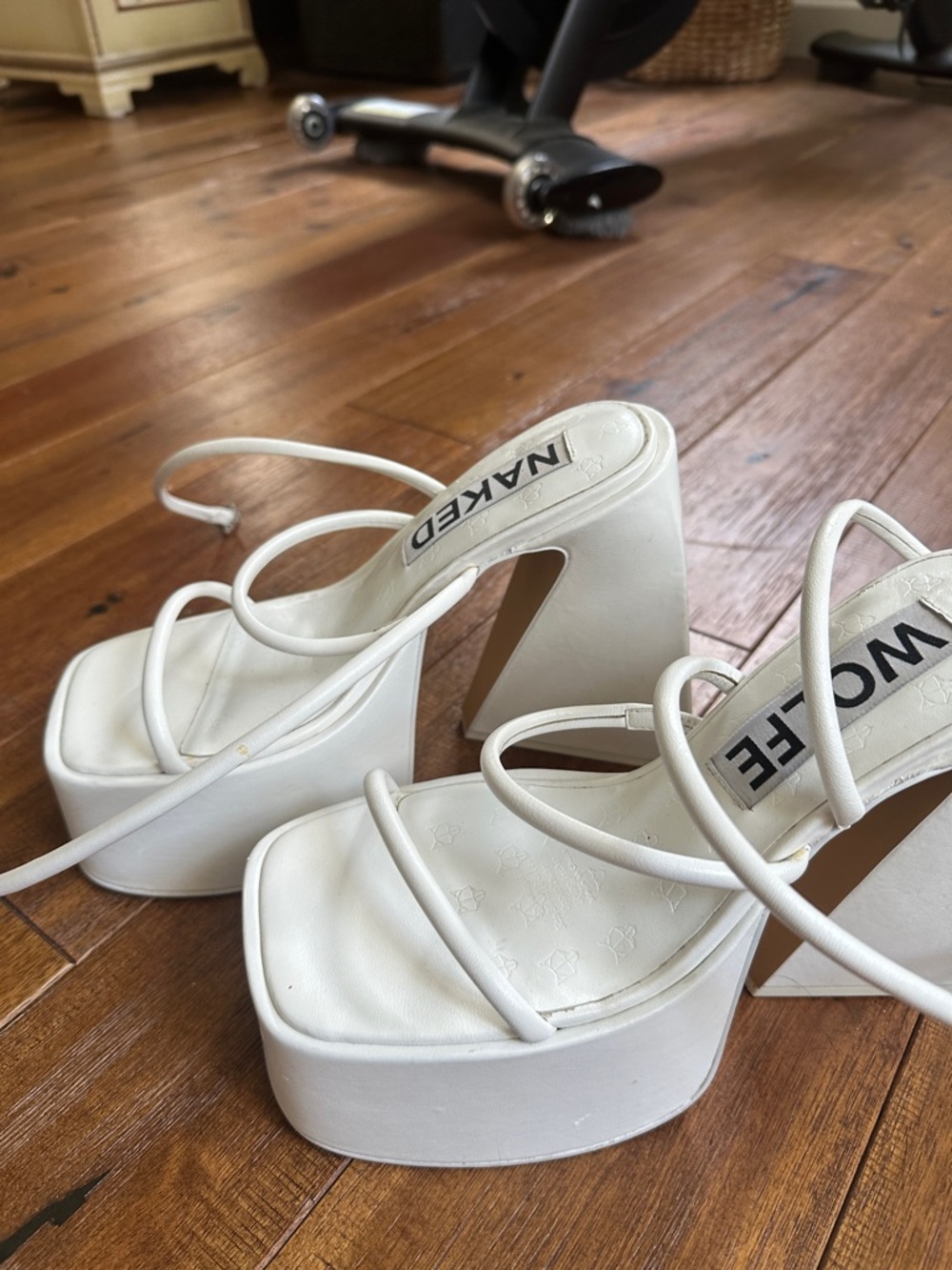 Naked Wolfe White Strappy Platform Heels